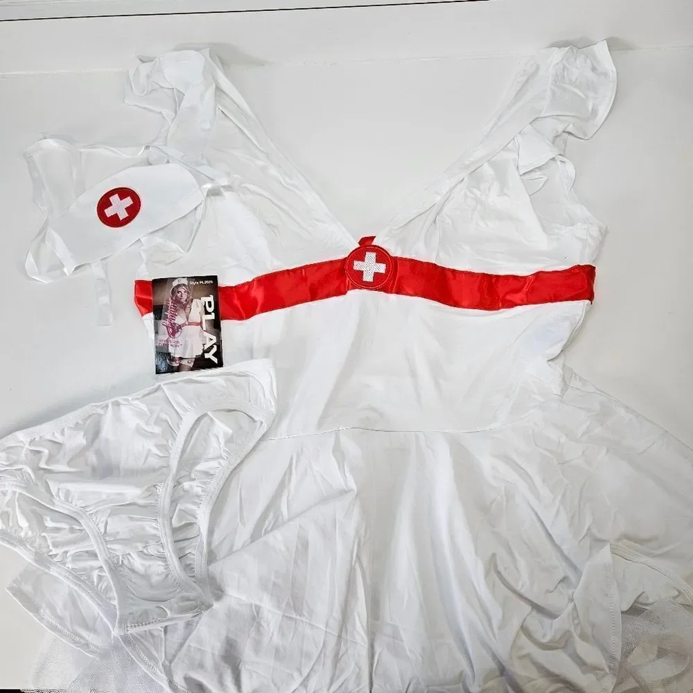 NEW Fantasy Lingerie PLAY Bedside Nurse Sexy Costume 3-Piece Set S/M